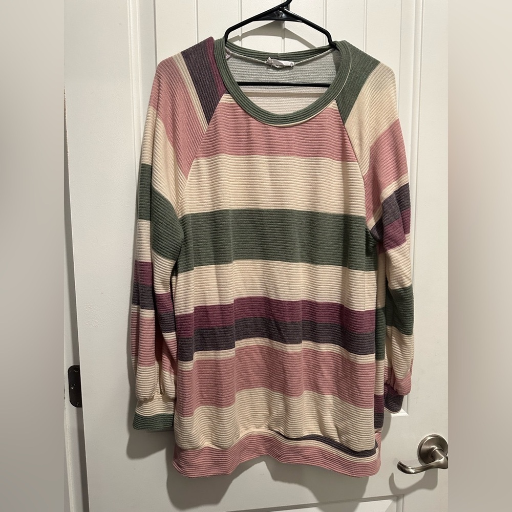 First Love Textured Knit Top in Green and Cream